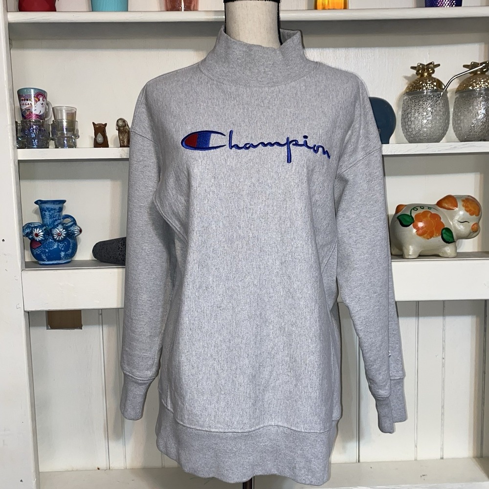 Champion Grey Unisex Reverse Weave High Neck Pullover‎ Sweater Medium